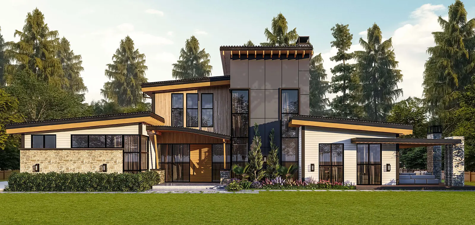 Modern Pool Home - Front View Rendering